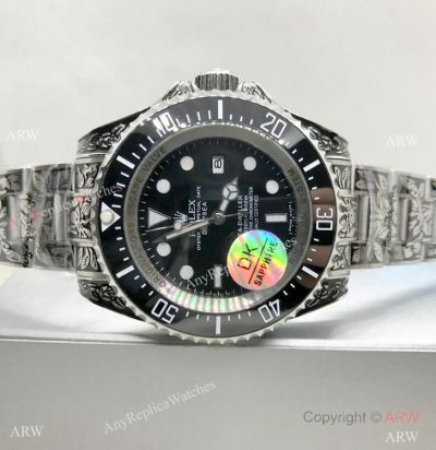 44mm Rolex Deepsea Black Replica Watch Tattoo Case